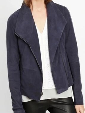 Vince Navy Suede Asymmetrical Zip Jacket